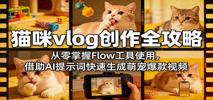 猫咪vlog创作全攻略：从零掌握Flow工具使用，借助AI提示词快速生成萌宠爆款视频-悟空知识星球
