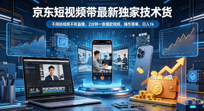 京东短视频带货最新独家技术，不用拍视频不用直播，2分钟一条爆款视频，操作简单，日入1k+【揭秘】-悟空知识星球