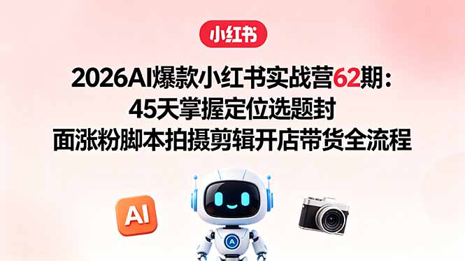 （18606期）2026AI爆款小红书实战营62期：45天掌握定位选题封面涨粉脚本拍摄剪辑开店带货全流程-悟空知识星球