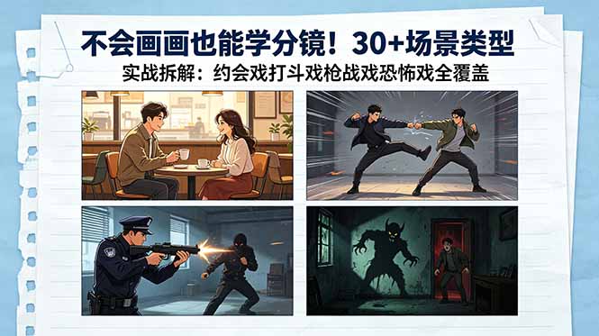 （18591期）不会画画也能学分镜！30+场景类型实战拆解：约会戏打斗戏枪战戏恐怖戏全覆盖-悟空知识星球