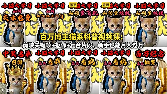 （18595期）百万博主猫系科普视频课：剪映关键帧+抠像+复合片段，新手也能月入过万-悟空知识星球