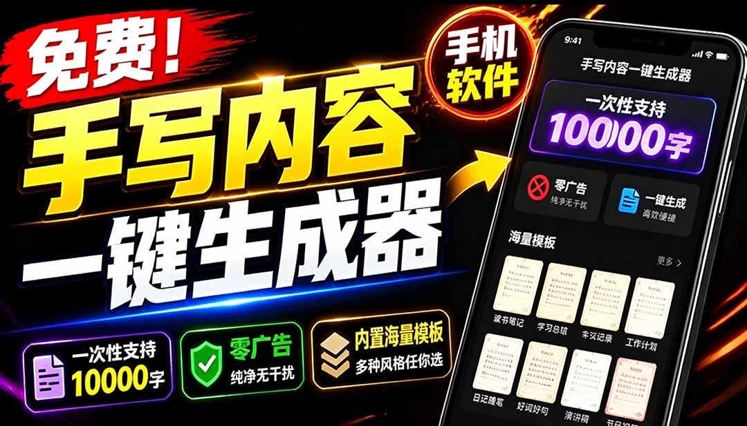 （18667期）超逼真手写字体一键生成器，纯免费离线运行，一次性支持10000字，零广告，内置海量模板-悟空知识星球