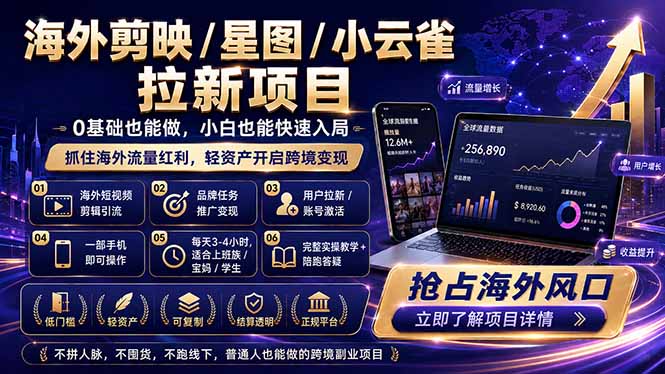 （18567期）海外剪映 / 星图 / 小云雀拉新项目 普通人也能上手的跨境流量变现副业-悟空知识星球