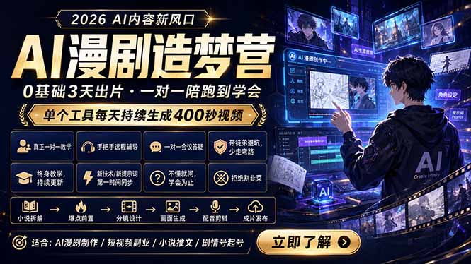 （18568期）AI漫剧造梦营：0基础3天出片，单个工具每天持续生成400秒视频-悟空知识星球