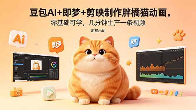 (18431期)豆包AI+即梦+剪映制作胖橘猫动画,零基础可学,几分钟生产一条视频,附提示词-悟空知识星球