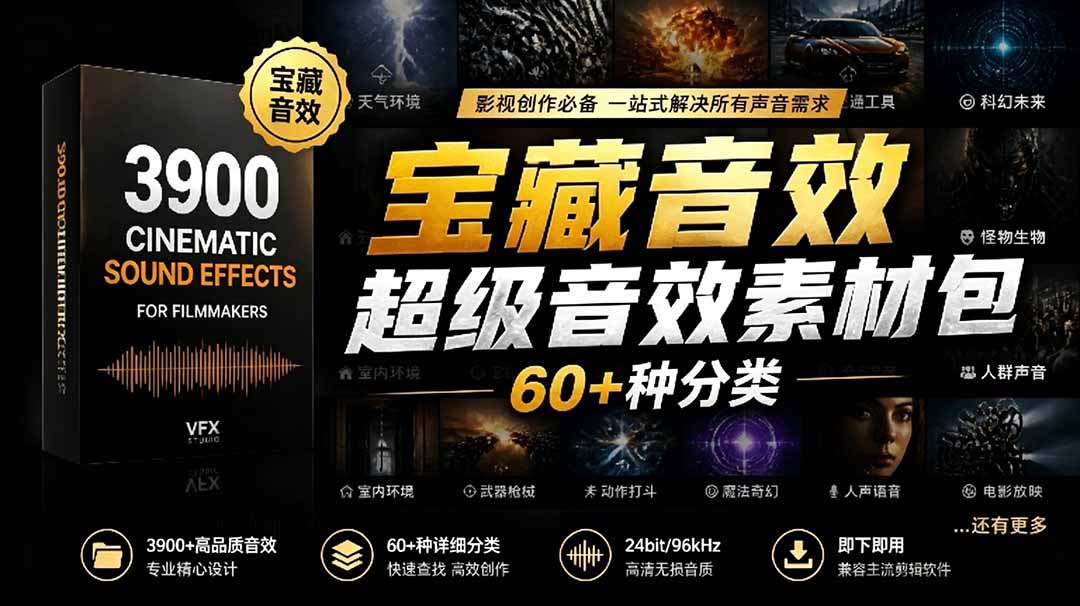 （18660期）宝藏音效合集包！60+多种音效分类，共计3900个，分类清晰，全中文分类，高品质剪辑音效素材包-悟空知识星球