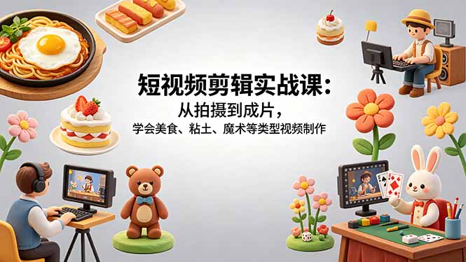 （18375期）短视频剪辑实战课：从拍摄到成片，学会美食、粘土、魔术等类型视频制作-悟空知识星球