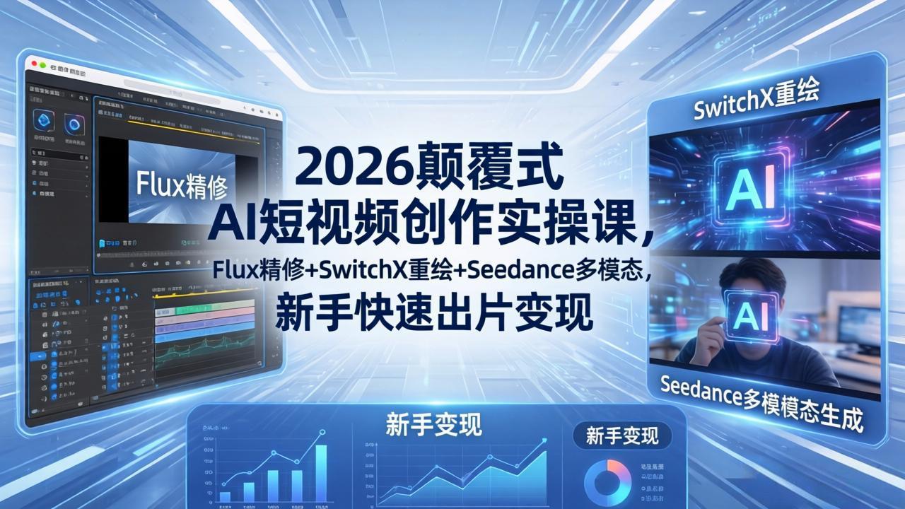 (18449期)2026颠覆式 AI短视频创作课-5月更新,Flux精修+SwitchX重绘+Seedance多模态,新手快速出片变现-悟空知识星球