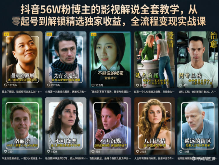 抖音56W粉博主的影视解说全套教学，从零起号到解锁精选独家收益，全流程变现实战课-悟空知识星球