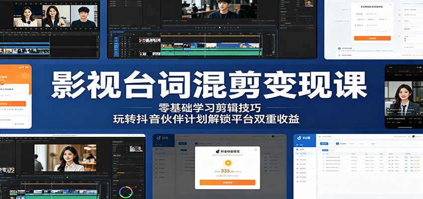 影视台词混剪变现课：零基础学习剪辑技巧，玩转抖音伙伴计划解锁平台双重收益-悟空知识星球