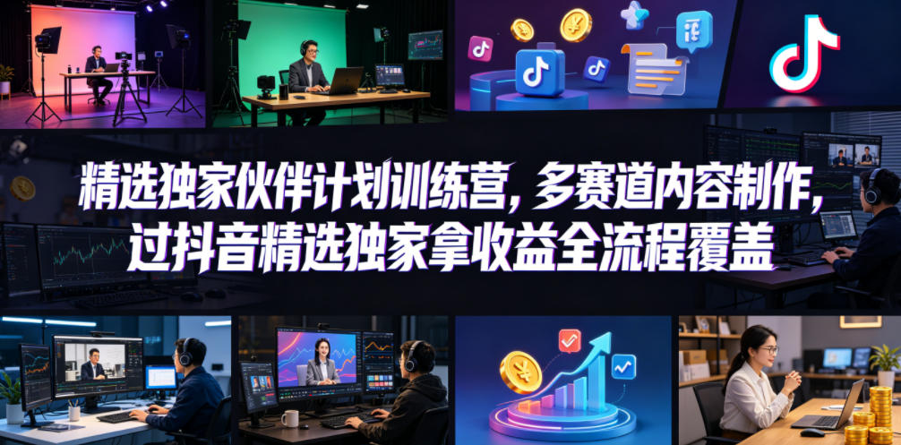 小豁食堂精选独家伙伴计划训练营，多赛道内容制作，过抖音精选独家拿收益全流程覆盖-悟空知识星球