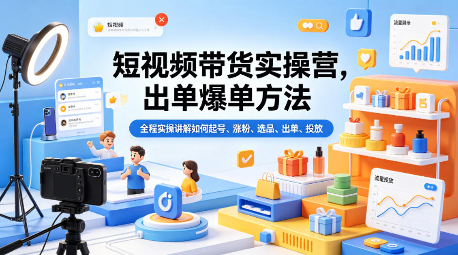 短视频带货实操营，出单爆单方法，全程实操讲解如何起号、涨粉、选品、出单、投放-悟空知识星球