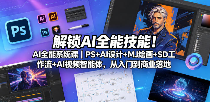 解锁AI全能技能！AI全能系统课｜PS+AI设计+MJ绘画+SD工作流+AI视频智能体，从入门到商业落地-悟空知识星球