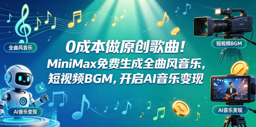 0成本做原创歌曲！MiniMax免费生成全曲风音乐，短视频BGM，开启AI音乐变现-悟空知识星球