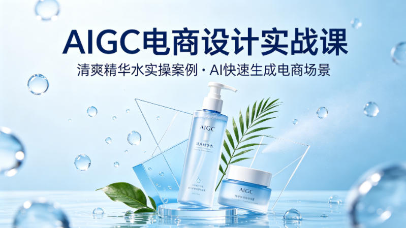 AIGC电商设计实战课，以清爽精华水为实操案例，教你用AI快速生成电商场景-悟空知识星球