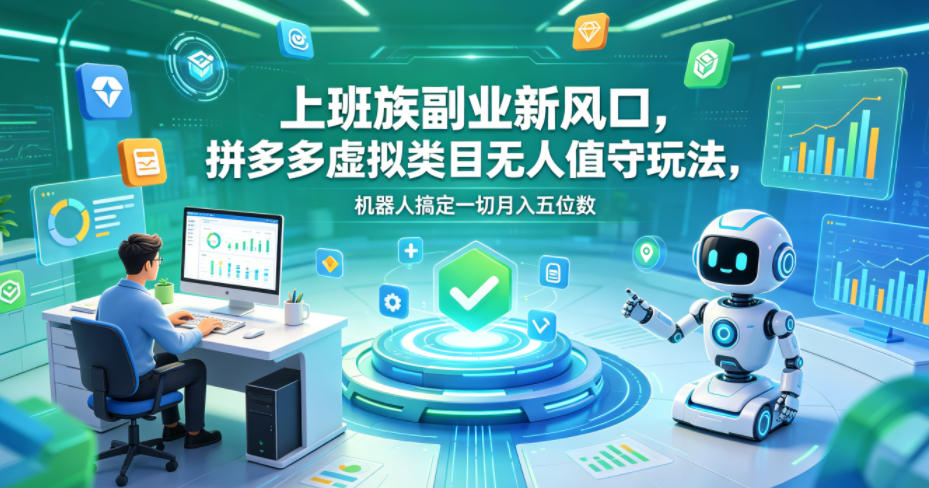 上班族副业新风口，拼多多虚拟类目无人值守玩法，机器人搞定一切月入五位数【揭秘】-悟空知识星球
