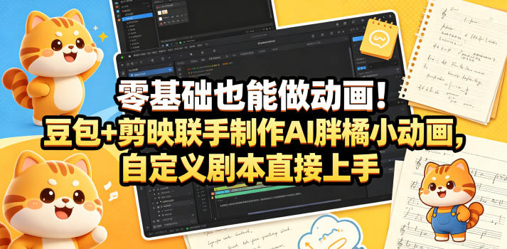 零基础也能做动画！豆包+剪映联手制作AI胖橘小动画，自定义剧本直接上手-悟空知识星球