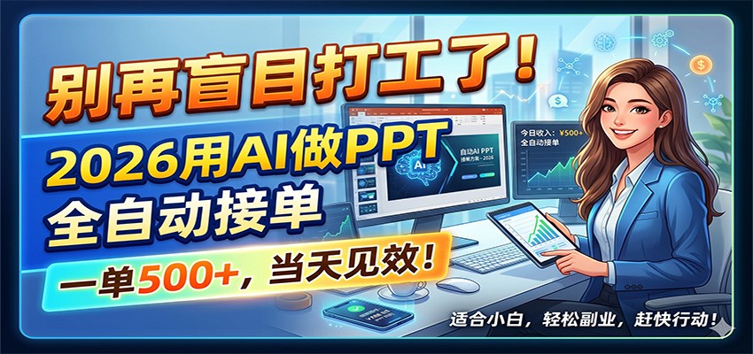 别再盲目打工了！2026用AI做PPT全自动接单，一单5张+，当天见效！-悟空知识星球