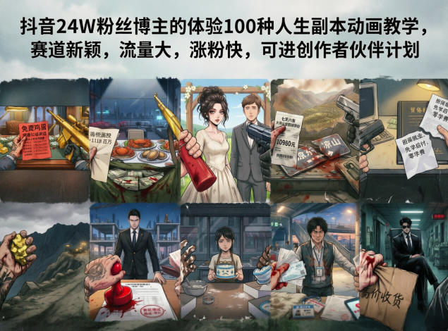 抖音24W粉丝博主的体验100种人生副本动画教学,赛道新颖,流量大,涨粉快,可进创作者伙伴计划-悟空知识星球