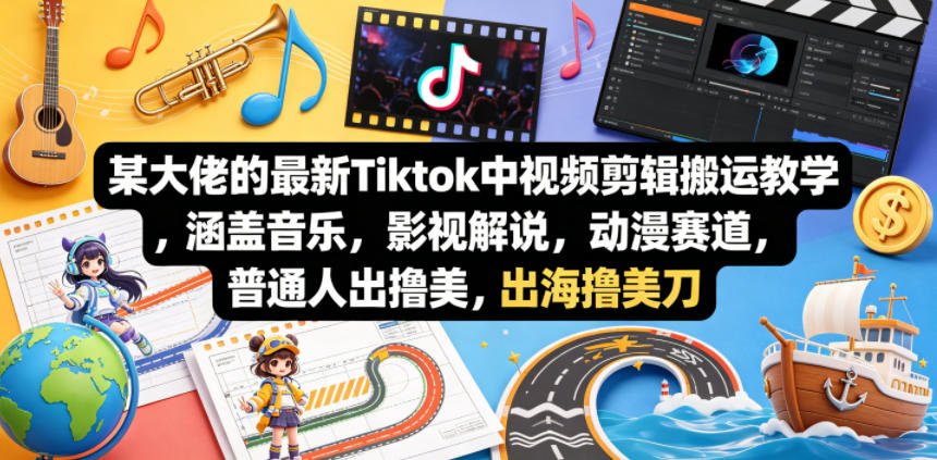 某大佬的最新Tiktok中视频剪辑搬运教学，涵盖音乐，影视解说，动漫赛道，普通人出海撸美刀-悟空知识星球