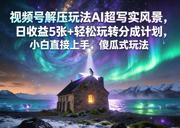 视频号解压玩法AI超写实风景，日收益5张+轻松玩转分成计划，小白直接上手，傻瓜式玩法-悟空知识星球