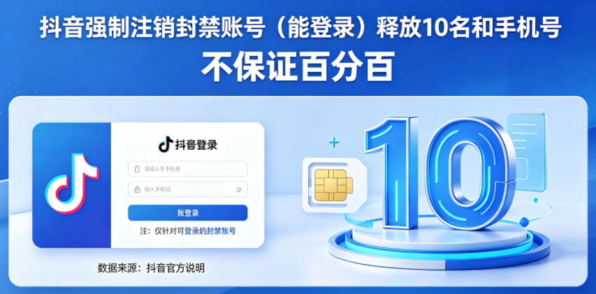 抖音强制注销F禁账号（能登录）释放10名和手机号，不保证百分百-悟空知识星球
