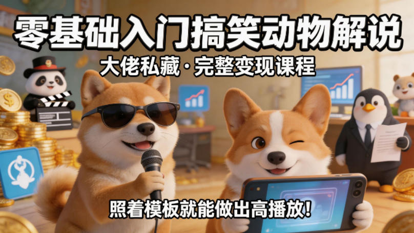 零基础入门搞笑动物解说，大佬私藏完整变现课程，照着模板就能做出高播放-悟空知识星球