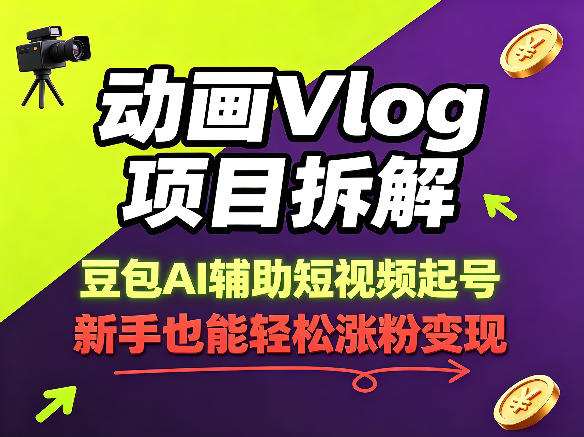 动画Vlog项目拆解,豆包AI辅助短视频起号,新手也能轻松涨粉,43条作品涨粉8.3W-悟空知识星球