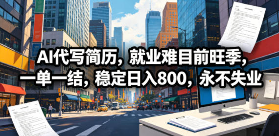 AI代写简历，就业难目前旺季，一单一结，稳定日入800，永不失业-悟空知识星球
