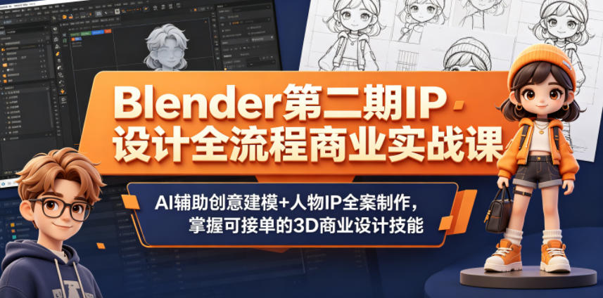 Blender第二期IP设计全流程商业实战课，AI辅助创意建模+人物IP全案制作，掌握可接单的3D商业设计技能-悟空知识星球
