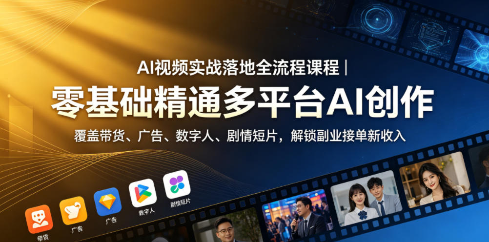 AI视频实战落地全流程课程｜零基础精通多平台AI创作，覆盖带货、广告、数字人、剧情短片，解锁副业接单新收入-悟空知识星球
