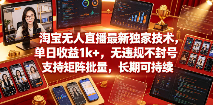 淘宝无人直播最新独家技术，单日收益1k+，无违规不封号，支持矩阵批量，长期可持续【揭秘】-悟空知识星球