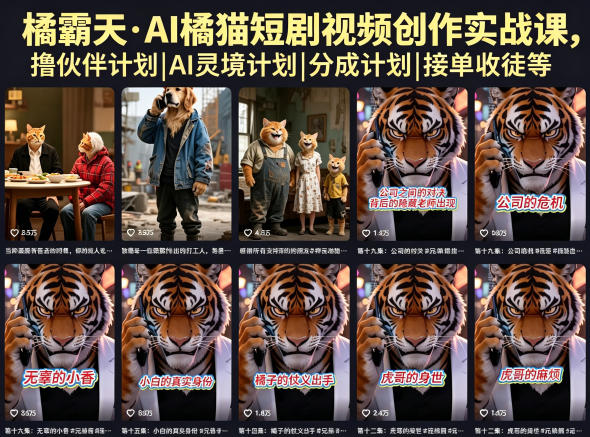 橘霸天·AI橘猫短剧视频创作实战课,撸伙伴计划|AI灵境计划|分成计划|接单收徒等-悟空知识星球
