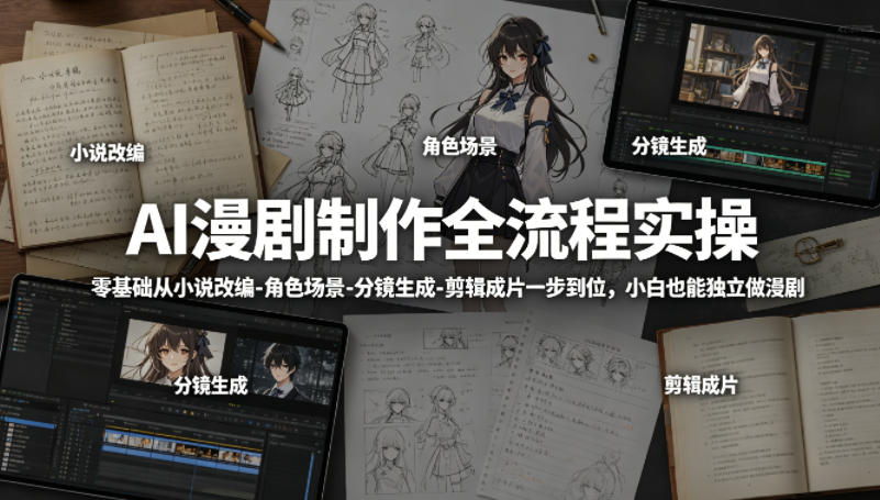 AI漫剧制作全流程实操，零基础从小说改编-角色场景-分镜生成-剪辑成片一步到位，小白也能独立做漫剧-悟空知识星球