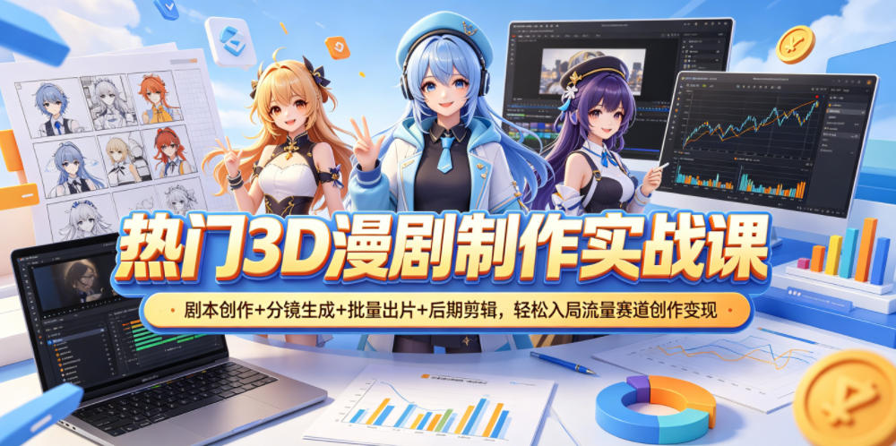 热门3D漫剧制作实战课，剧本创作+分镜生成+批量出片+后期剪辑，轻松入局流量赛道创作变现-悟空知识星球