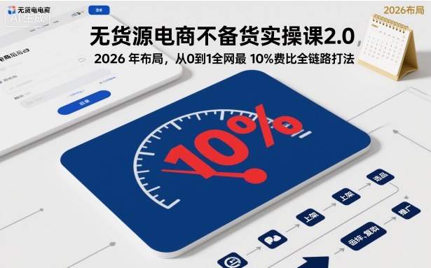 无货源电商不备货实操课2.0，2026年布局，从0到1全网最低10%费比全链路打法【更新26年5月】-悟空知识星球