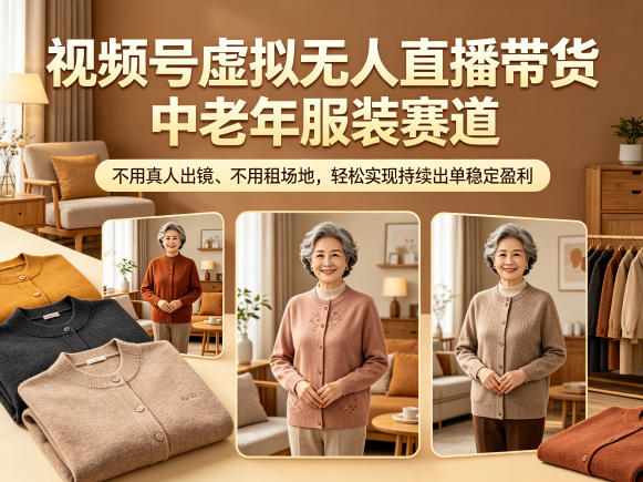 视频号虚拟无人直播带货中老年服装赛道，不用真人出镜、不用租场地，轻松实现持续出单稳定盈利-悟空知识星球
