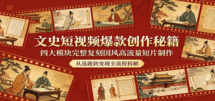 文史短视频爆款创作秘籍：四大模块完整复刻国风高流量短片制作-悟空知识星球