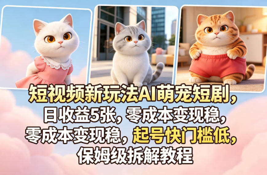 短视频新玩法AI萌宠短剧，日收益5张，零成本变现稳，起号快门槛低，保姆级拆解教程-悟空知识星球