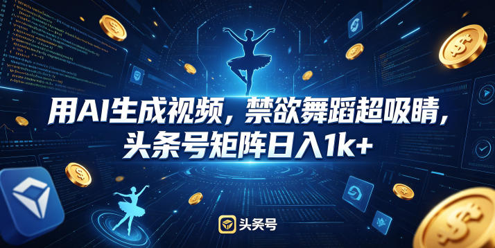 用AI生成视频，禁欲舞蹈超吸睛，头条号矩阵日入1k+-悟空知识星球