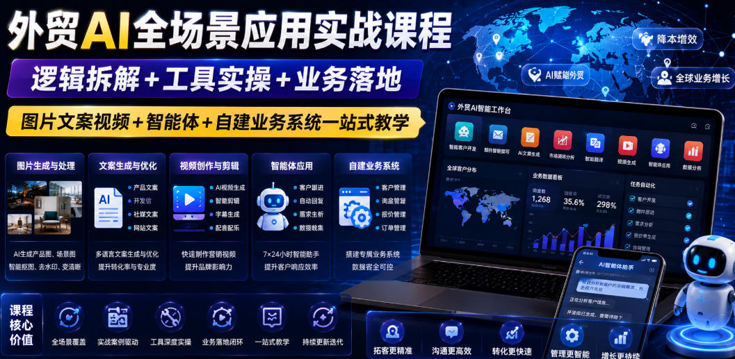 外贸AI全场景应用实战课程|逻辑拆解+工具实操+业务落地,图片文案视频+智能体+自建业务系统一站式教学-悟空知识星球