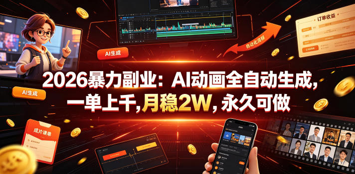 2026暴力副业：AI动画全自动生成，一单上千，月稳2W，永久可做【揭秘】-悟空知识星球