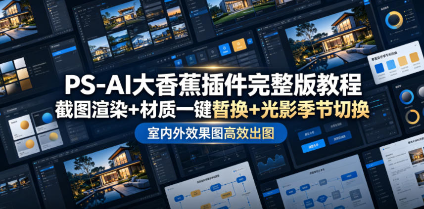 PS-AI大香蕉插件完整版教程，截图渲染+材质一键替换+光影季节切换，室内外效果图高效出图高阶课程-悟空知识星球