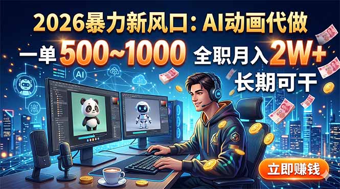 （18993期）2026暴力新风口：AI动画代做，一单500~1000，全职月入2W+，长期可干-悟空知识星球
