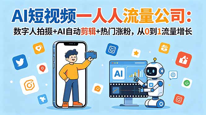 (18864期)AI短视频一人流量公司:数字人拍摄+AI自动剪辑+热门涨粉,从0到1流量增长-悟空知识星球