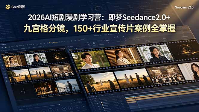 (19055期)2026AI短剧漫剧学习营:即梦Seedance2.0+九宫格分镜,150+行业宣传片案例全掌握-悟空知识星球