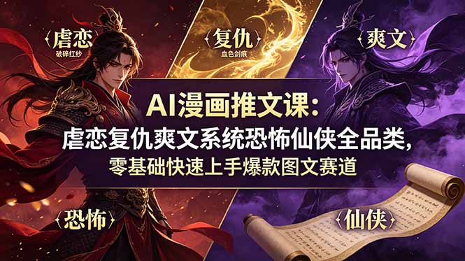 （19060期）AI漫画推文课：虐恋复仇爽文系统恐怖仙侠全品类，零基础快速上手爆款图文赛道-悟空知识星球