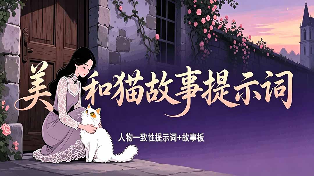 (18909期)美女和猫故事提示词,人物一致性提示词+故事板-悟空知识星球