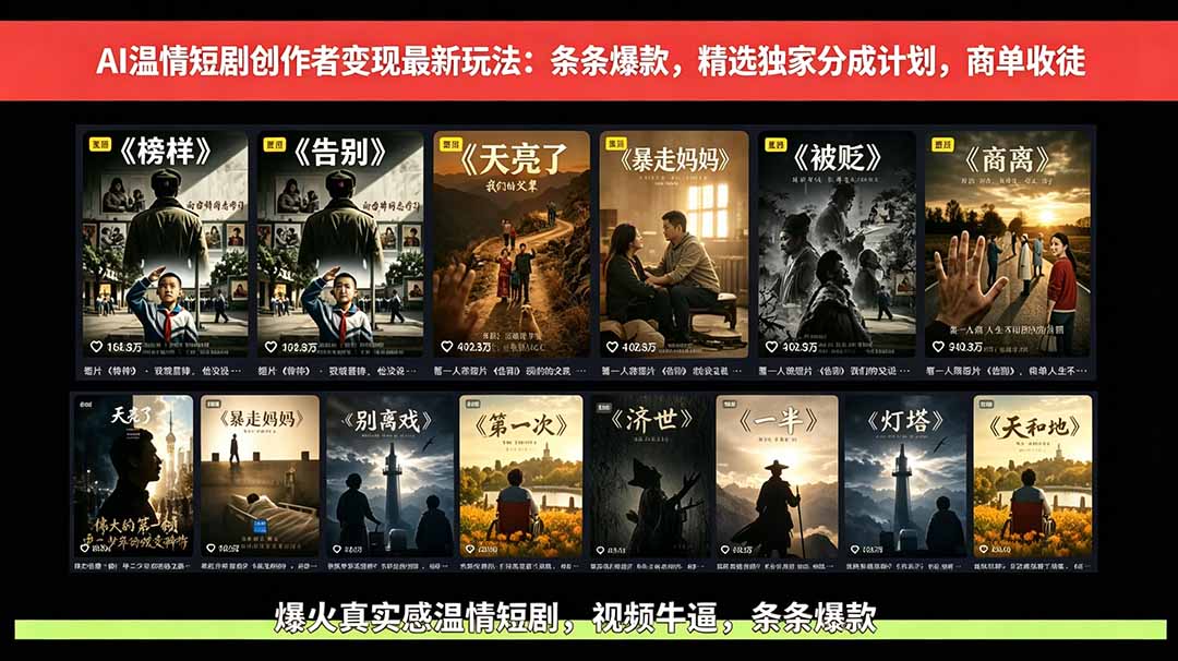 (18748期)AI温情短剧创作者变现最新玩法:视频牛逼,条条爆款,精选独家分成计划,商单收徒-悟空知识星球