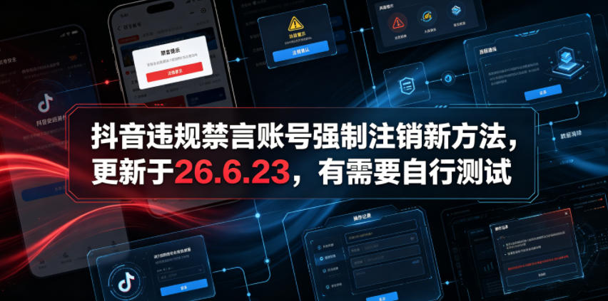 （19015期）抖音违规禁言账号强制注销新方法，更新于26.6.23，有需要自行测试-悟空知识星球